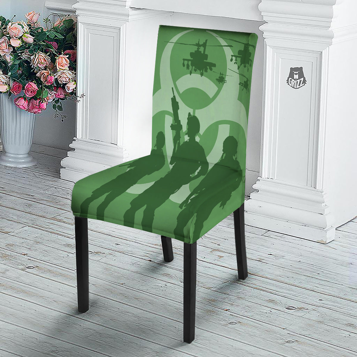 Soldiers And Biohazard Print Dining Chair Slipcover-grizzshop