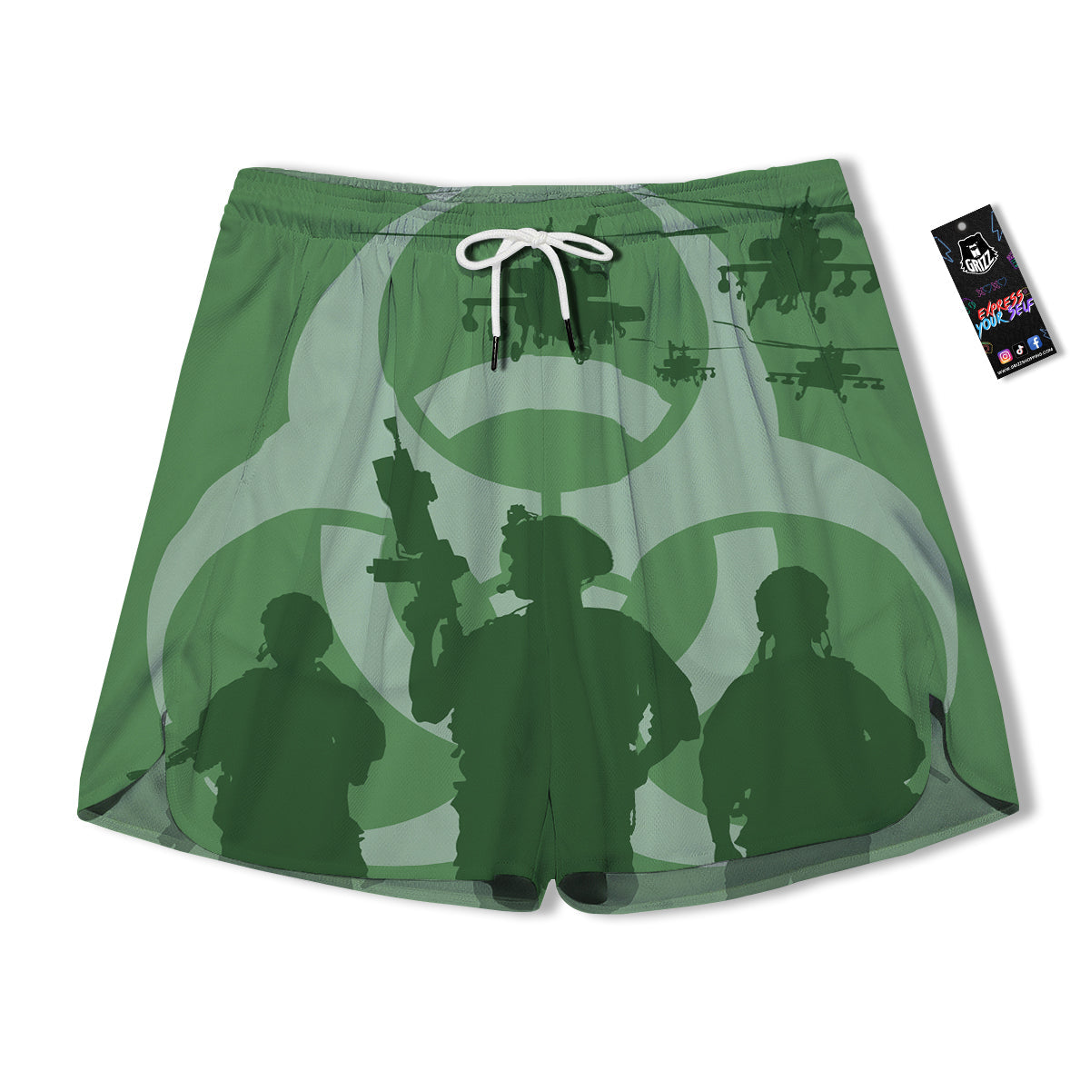 Soldiers And Biohazard Print Men's Running Shorts-grizzshop