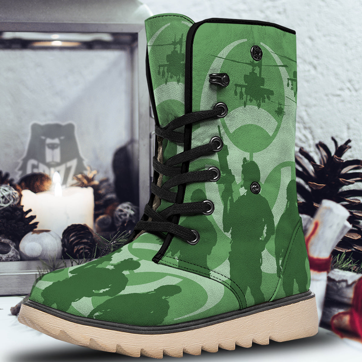 Soldiers And Biohazard Print Snow Boots-grizzshop
