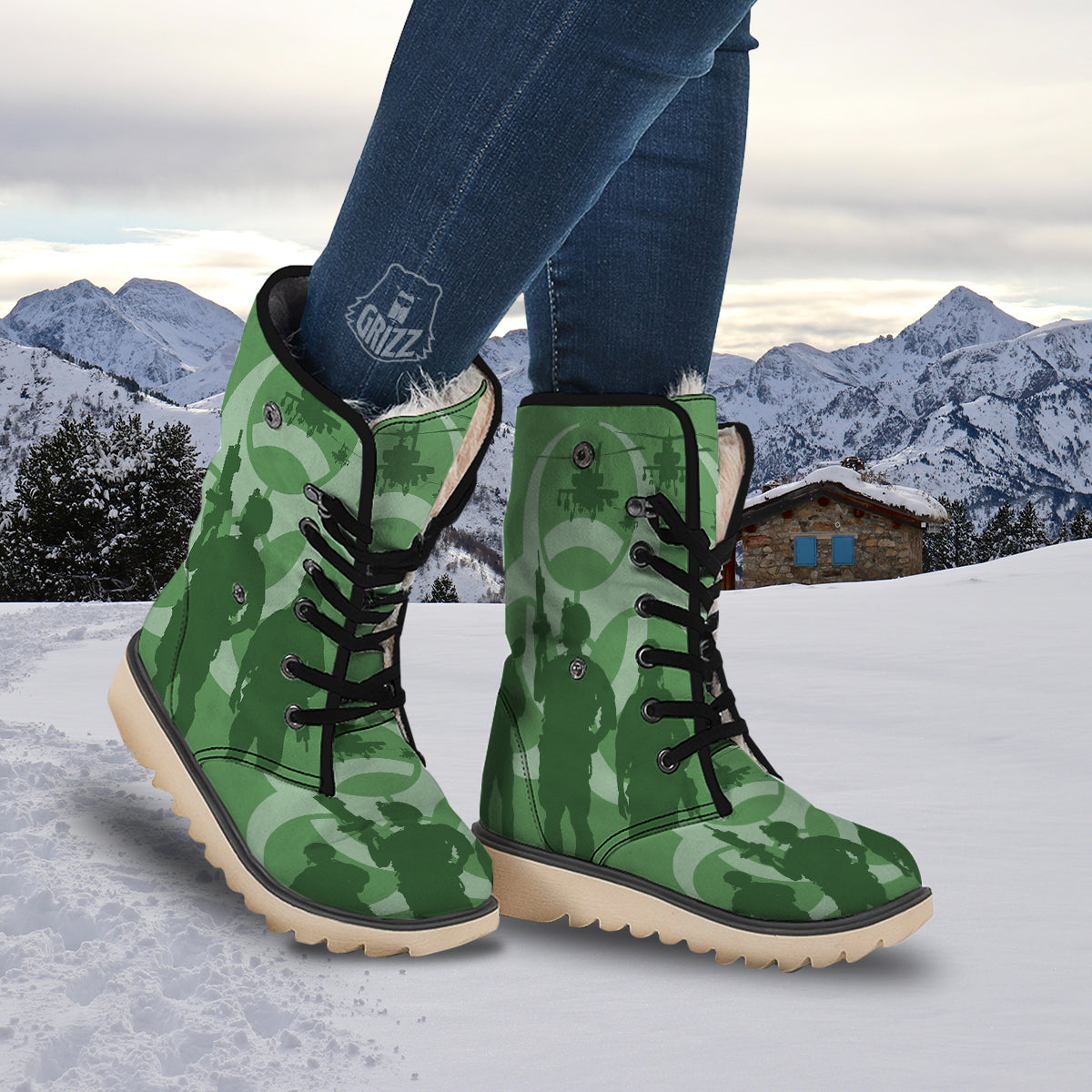 Soldiers And Biohazard Print Snow Boots-grizzshop