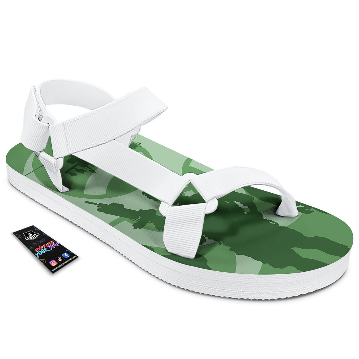 Soldiers And Biohazard Print White Open Toe Sandals-grizzshop