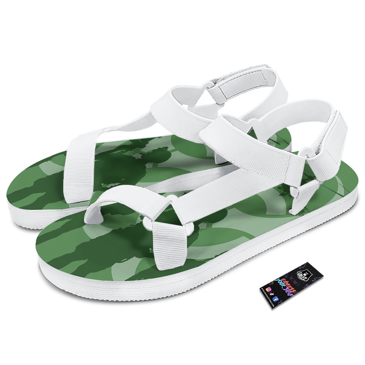 Soldiers And Biohazard Print White Open Toe Sandals-grizzshop