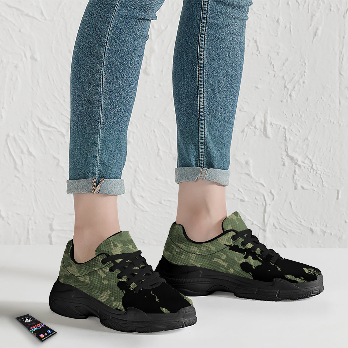 Soldiers And Camouflage Print Black Chunky Shoes-grizzshop