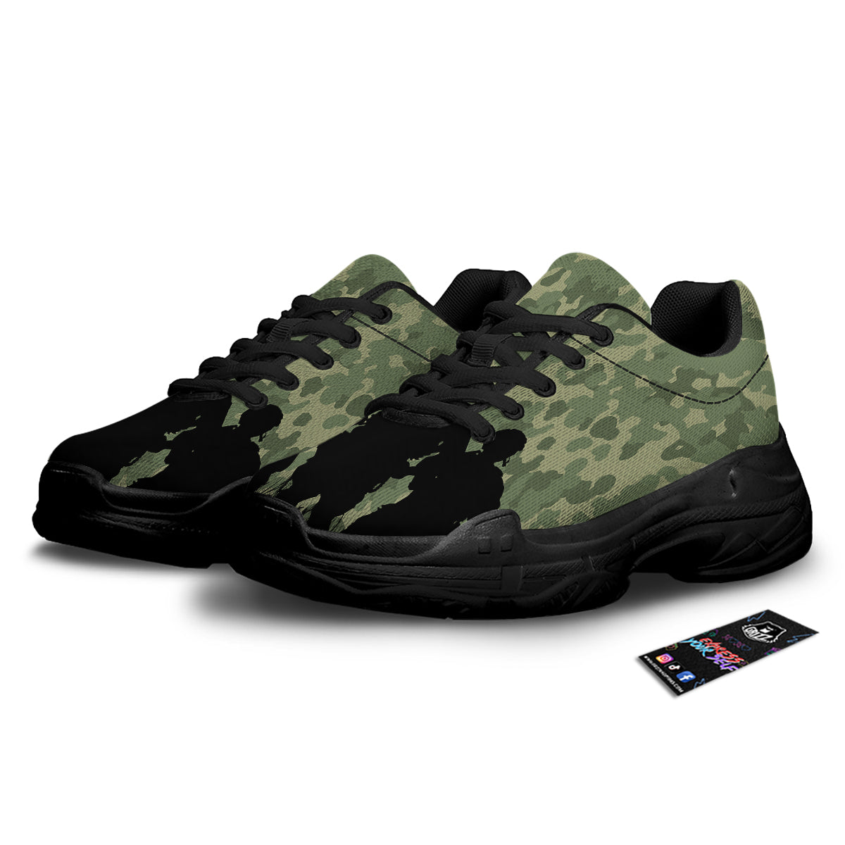 Soldiers And Camouflage Print Black Chunky Shoes-grizzshop