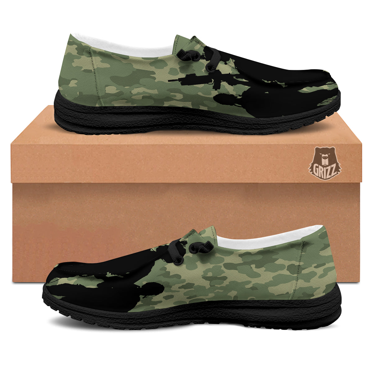 Soldiers And Camouflage Print Black Loafers-grizzshop