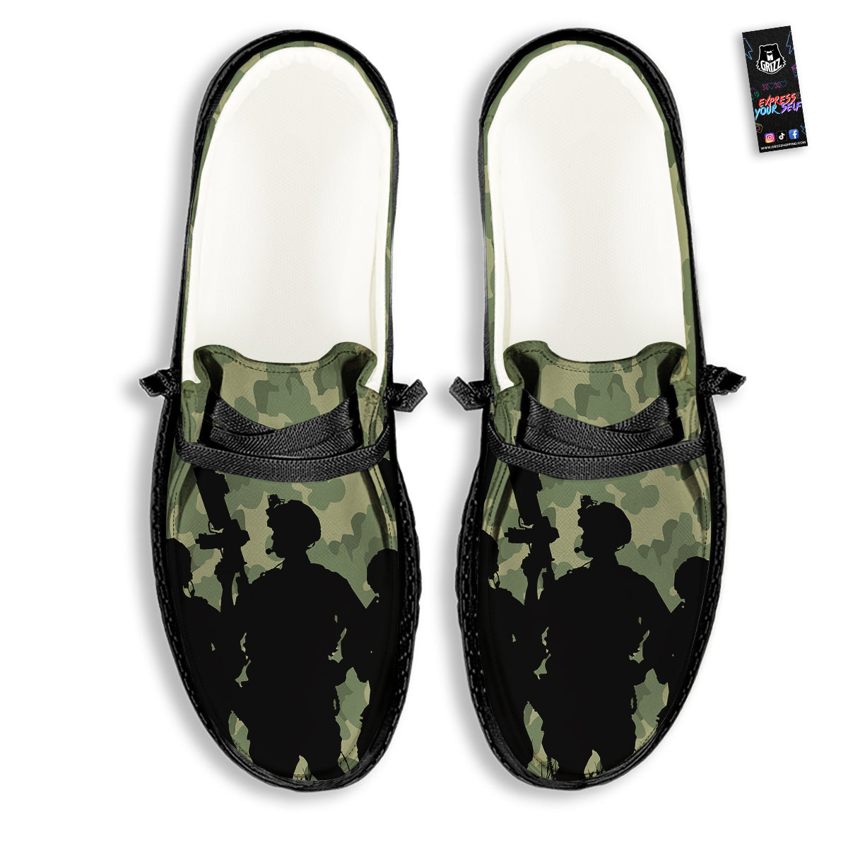 Soldiers And Camouflage Print Black Loafers-grizzshop