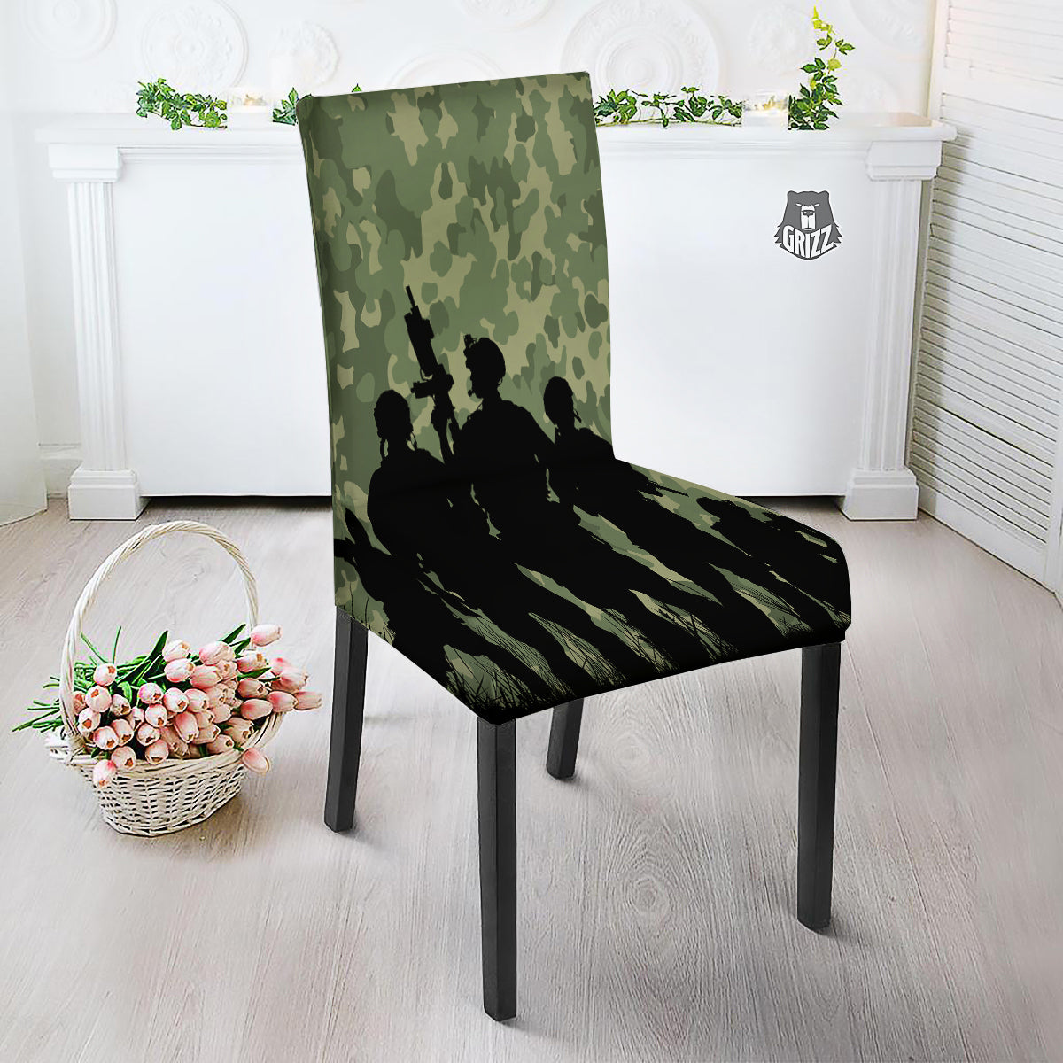 Soldiers And Camouflage Print Dining Chair Slipcover-grizzshop