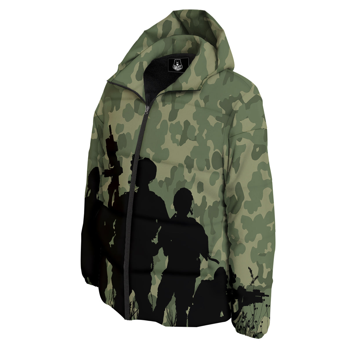 Soldiers And Camouflage Print Down Jacket-grizzshop