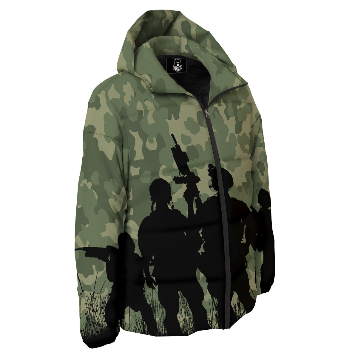 Soldiers And Camouflage Print Down Jacket-grizzshop