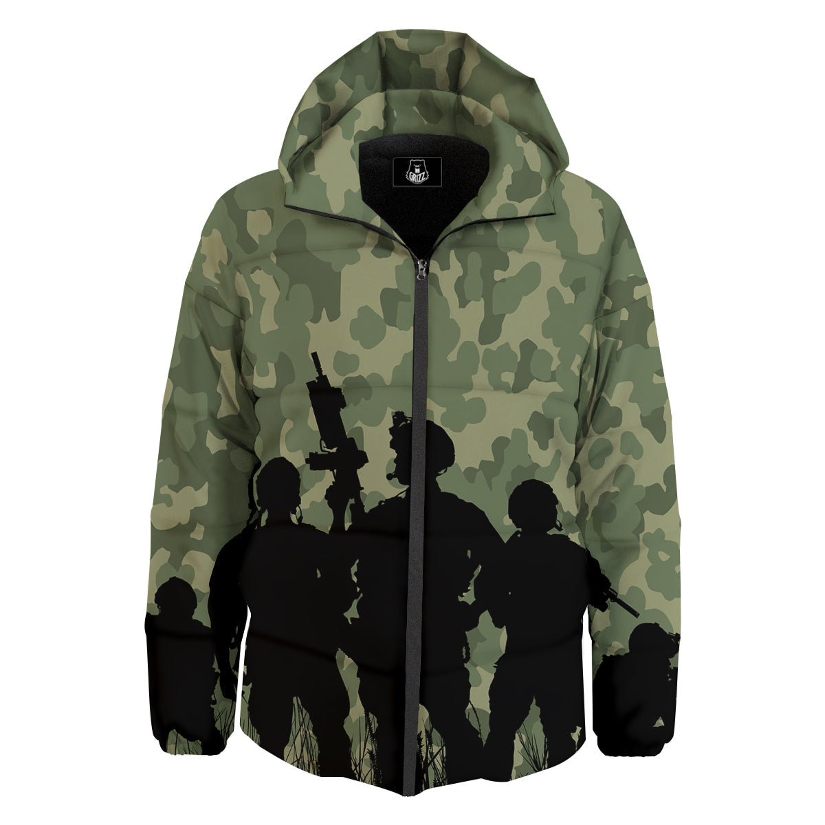 Soldiers And Camouflage Print Down Jacket-grizzshop