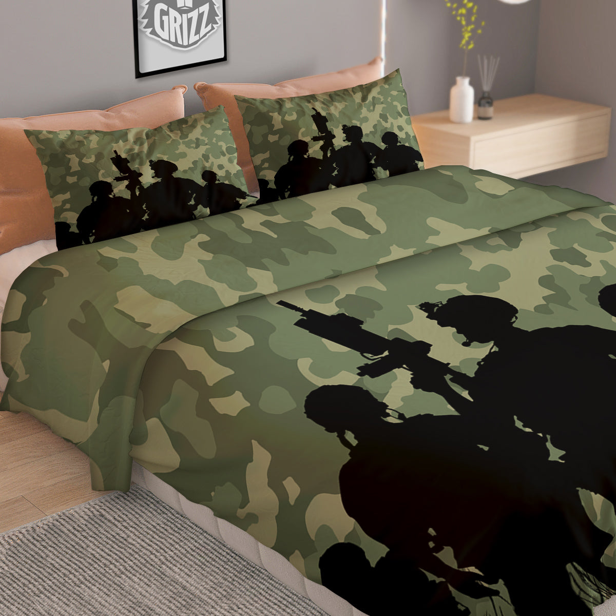 Soldiers And Camouflage Print Duvet Cover Bedding Set