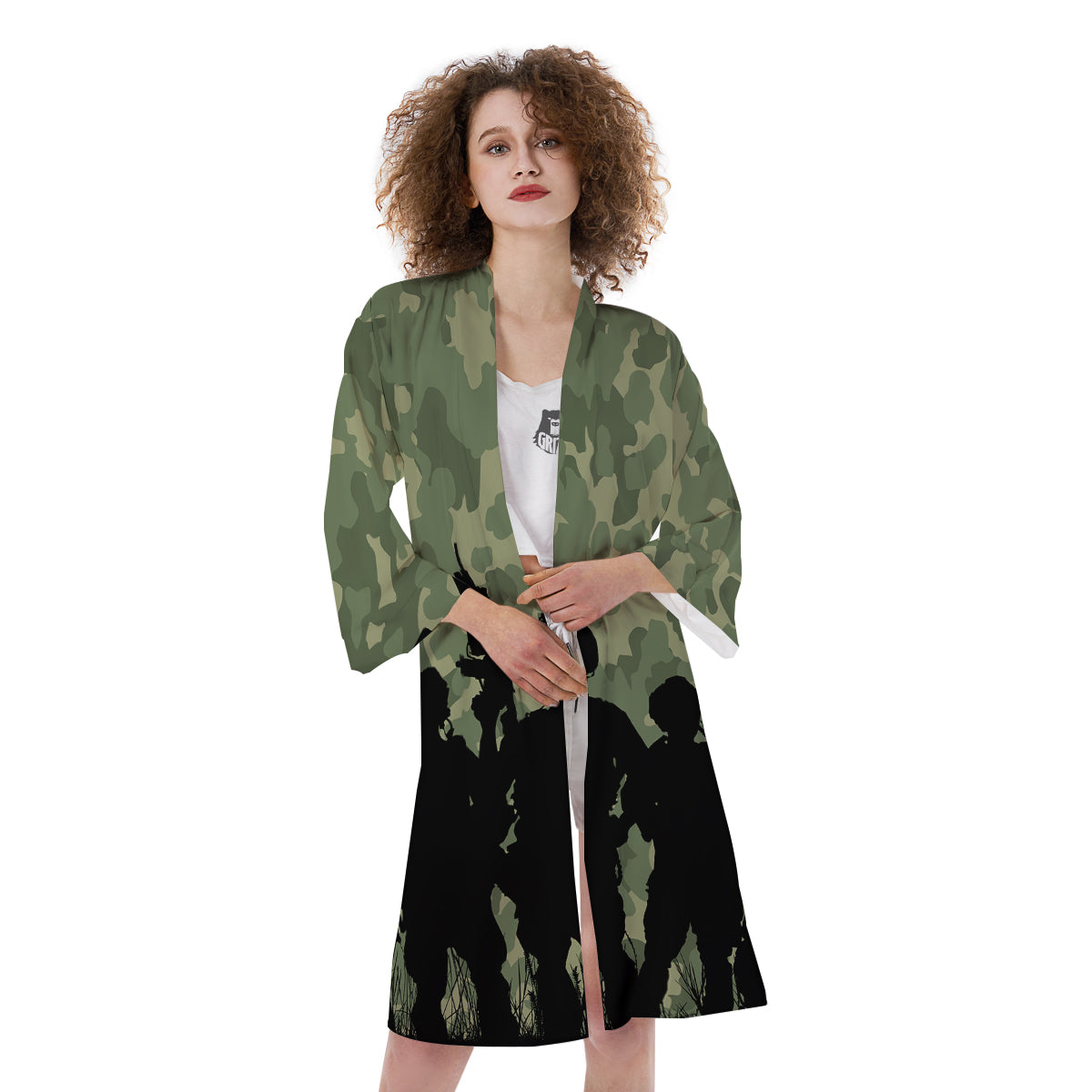 Soldiers And Camouflage Print Kimono-grizzshop