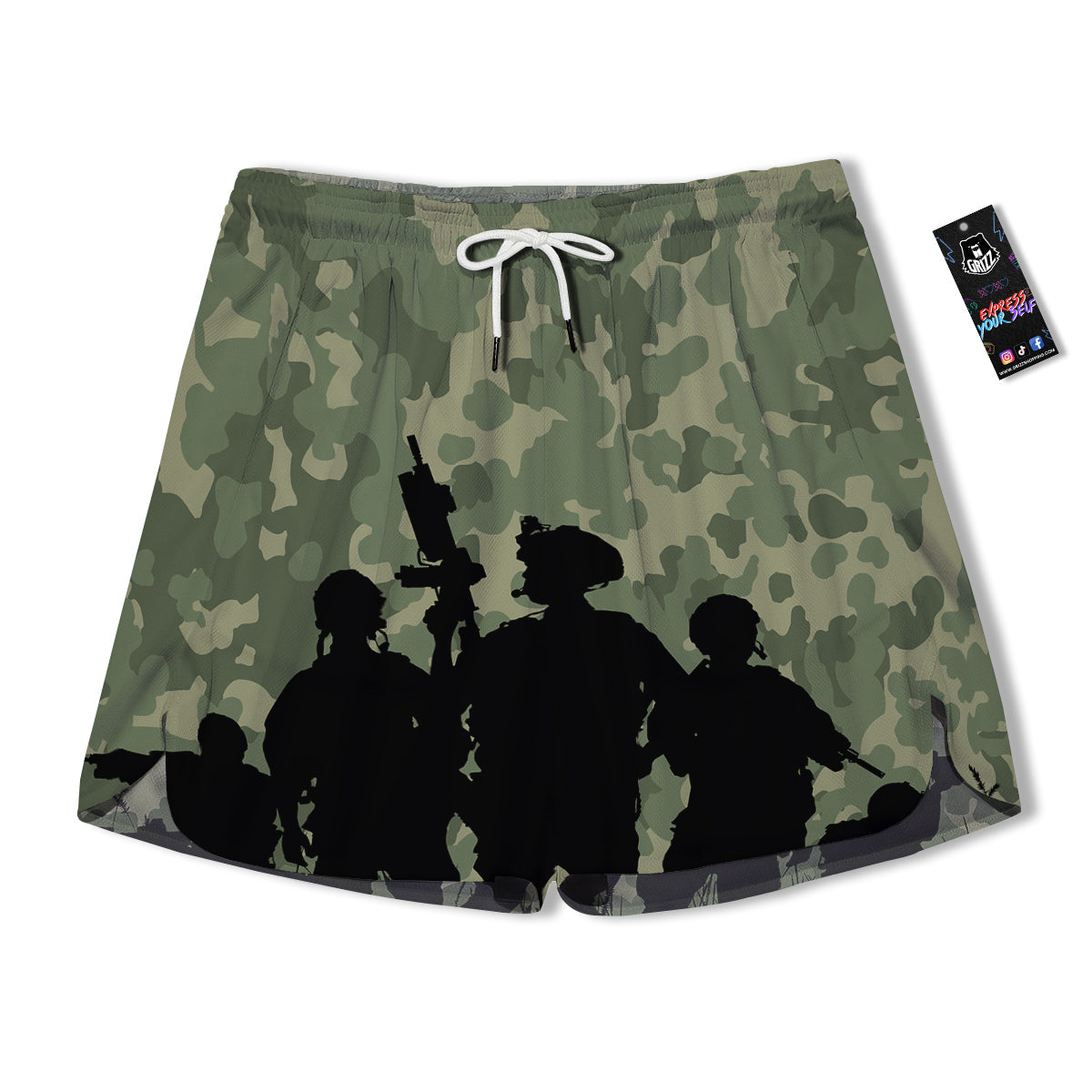 Soldiers And Camouflage Print Men's Running Shorts-grizzshop