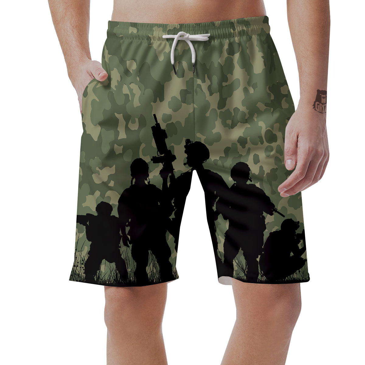 Soldiers And Camouflage Print Men's Shorts-grizzshop