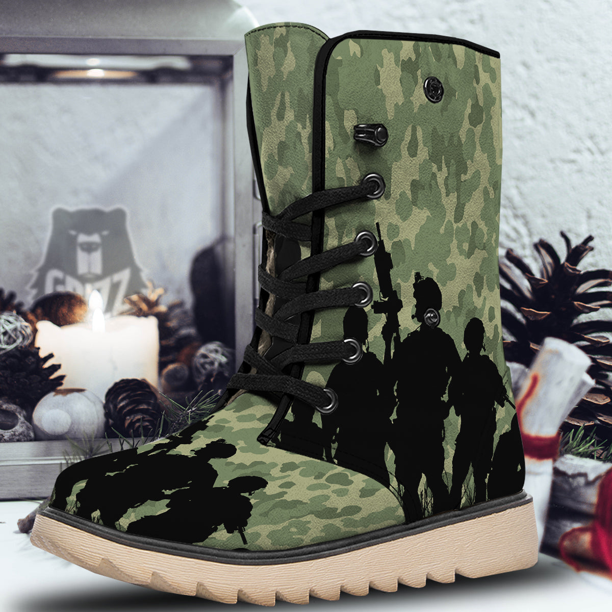 Soldiers And Camouflage Print Snow Boots-grizzshop
