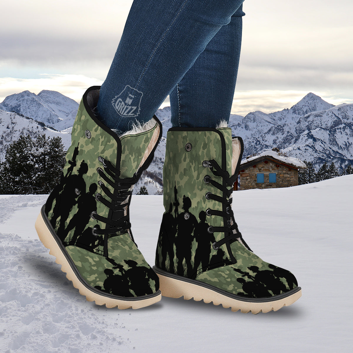 Soldiers And Camouflage Print Snow Boots-grizzshop