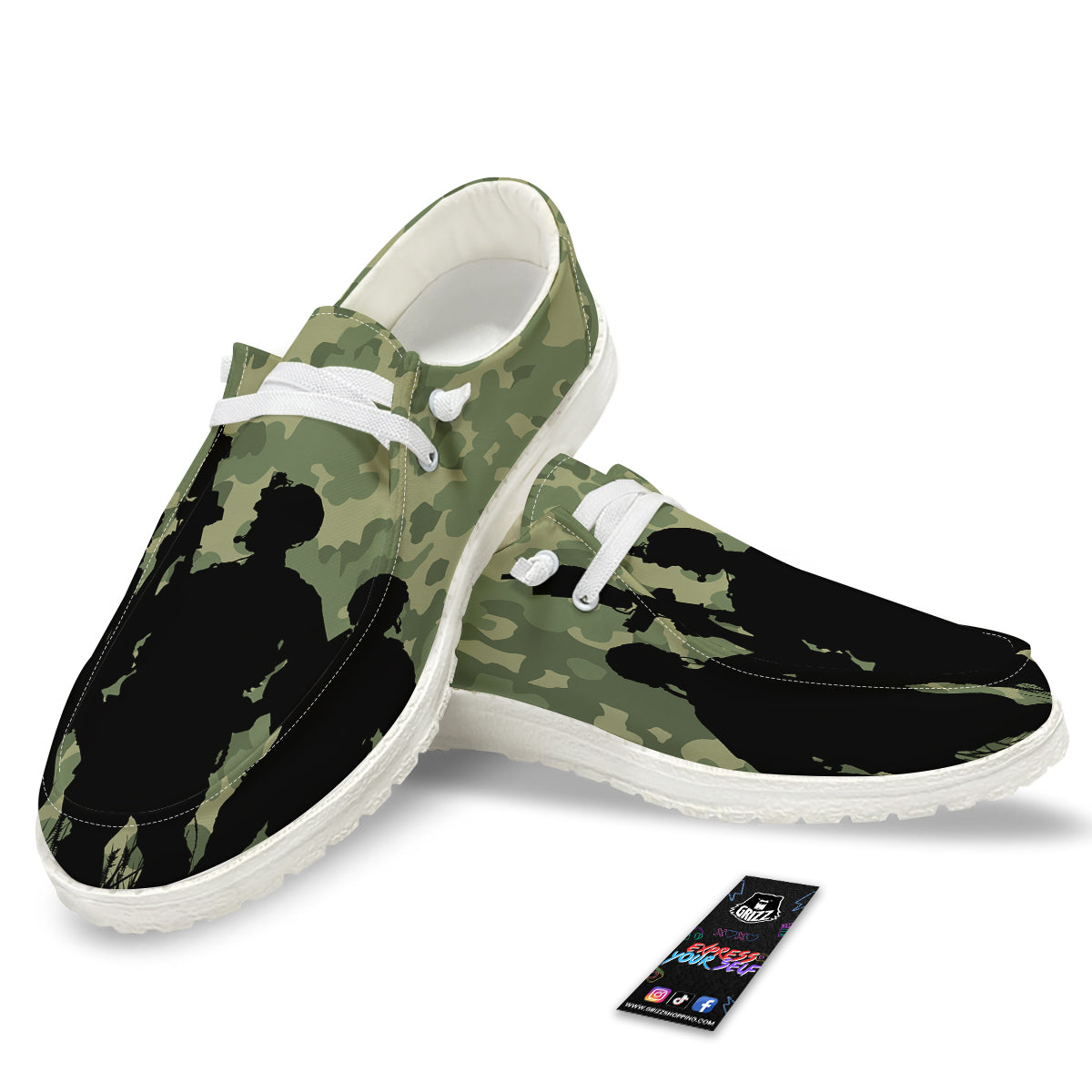 Soldiers And Camouflage Print White Loafers-grizzshop