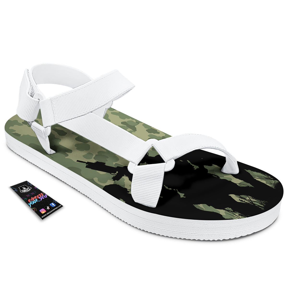 Soldiers And Camouflage Print White Open Toe Sandals-grizzshop