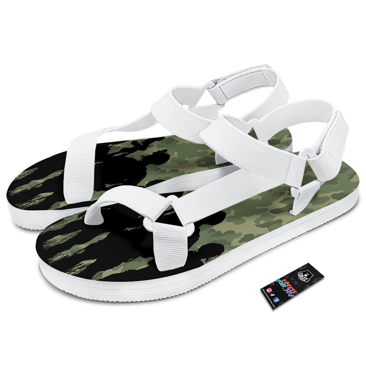 Soldiers And Camouflage Print White Open Toe Sandals-grizzshop