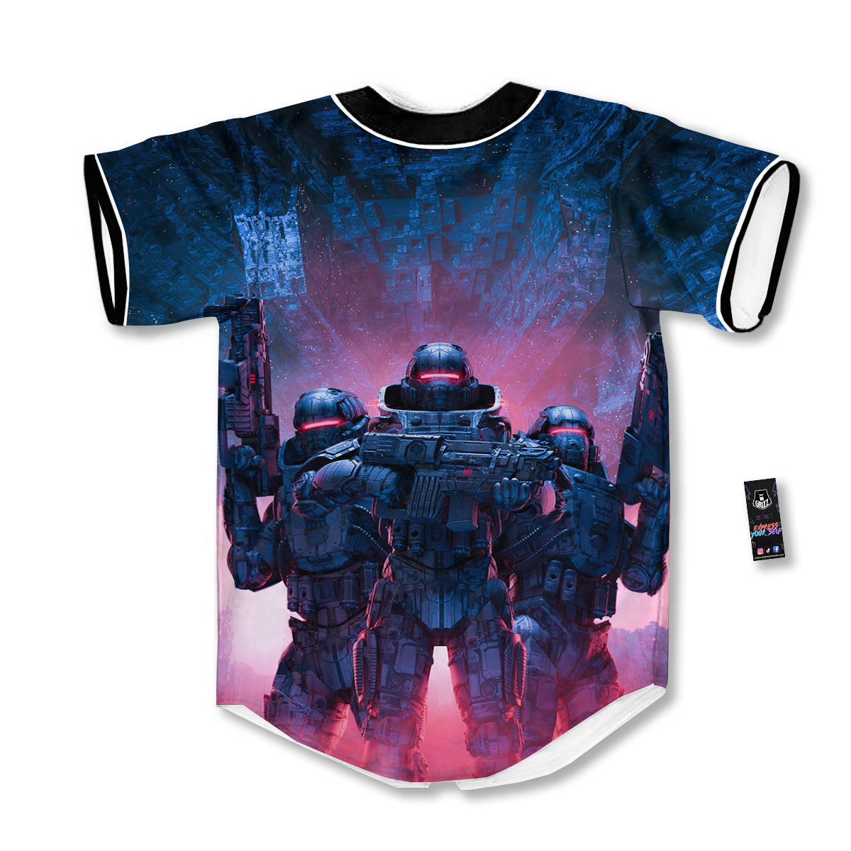 Soldiers Cyberpunk Print Baseball Jersey-grizzshop
