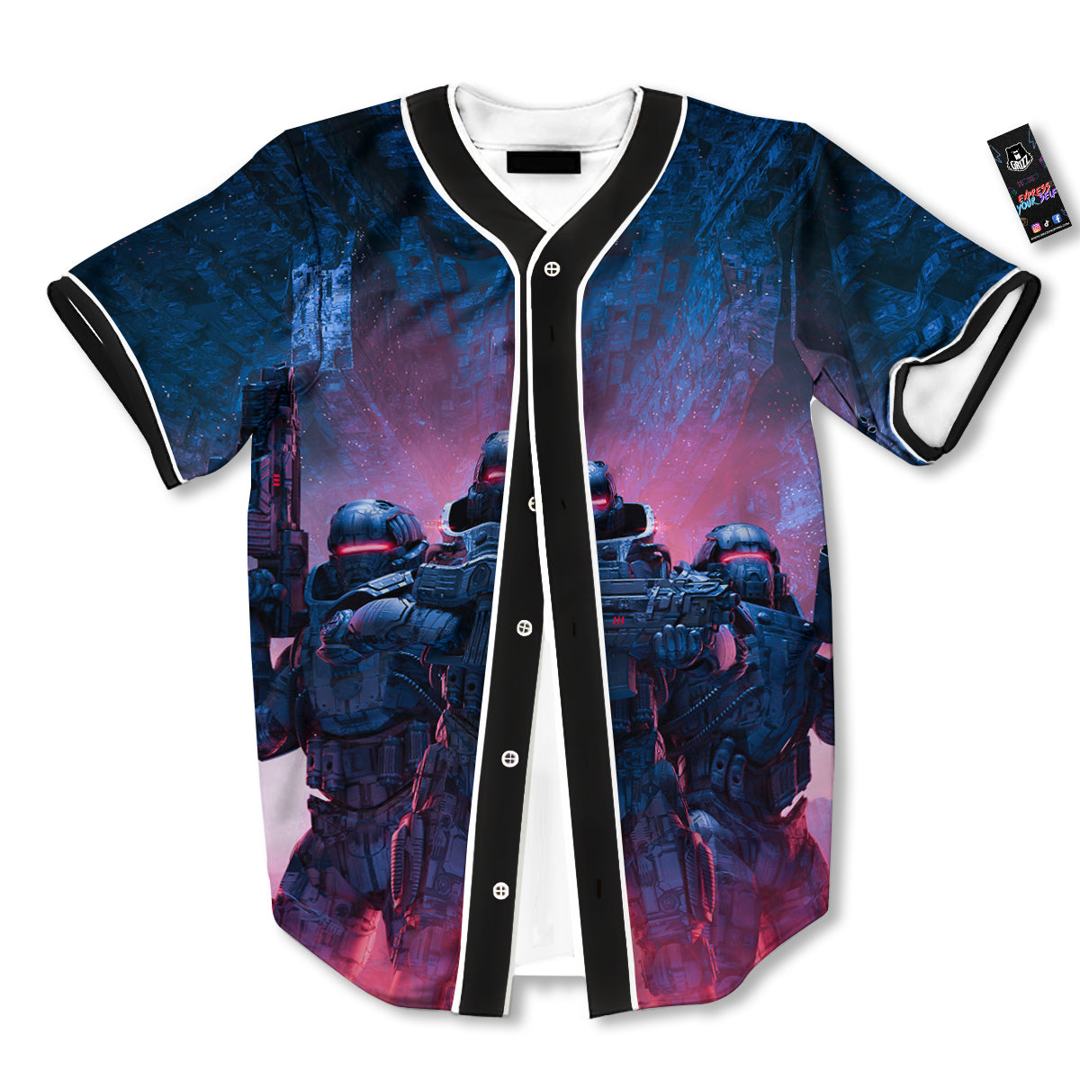 Soldiers Cyberpunk Print Baseball Jersey-grizzshop