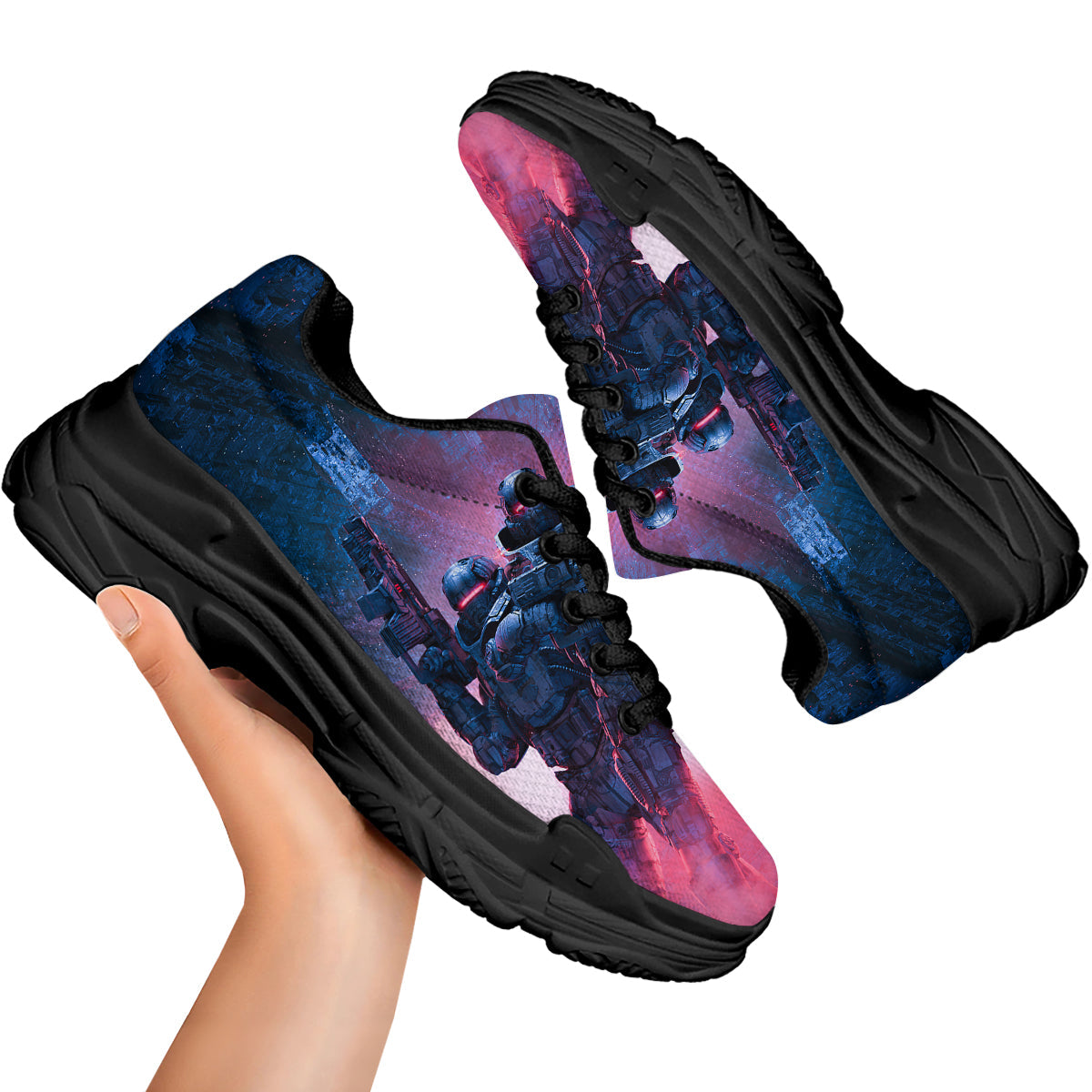 Soldiers Cyberpunk Print Black Chunky Shoes-grizzshop
