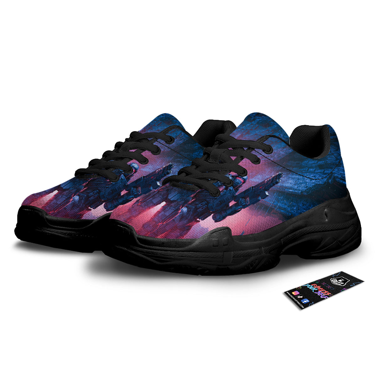 Soldiers Cyberpunk Print Black Chunky Shoes-grizzshop
