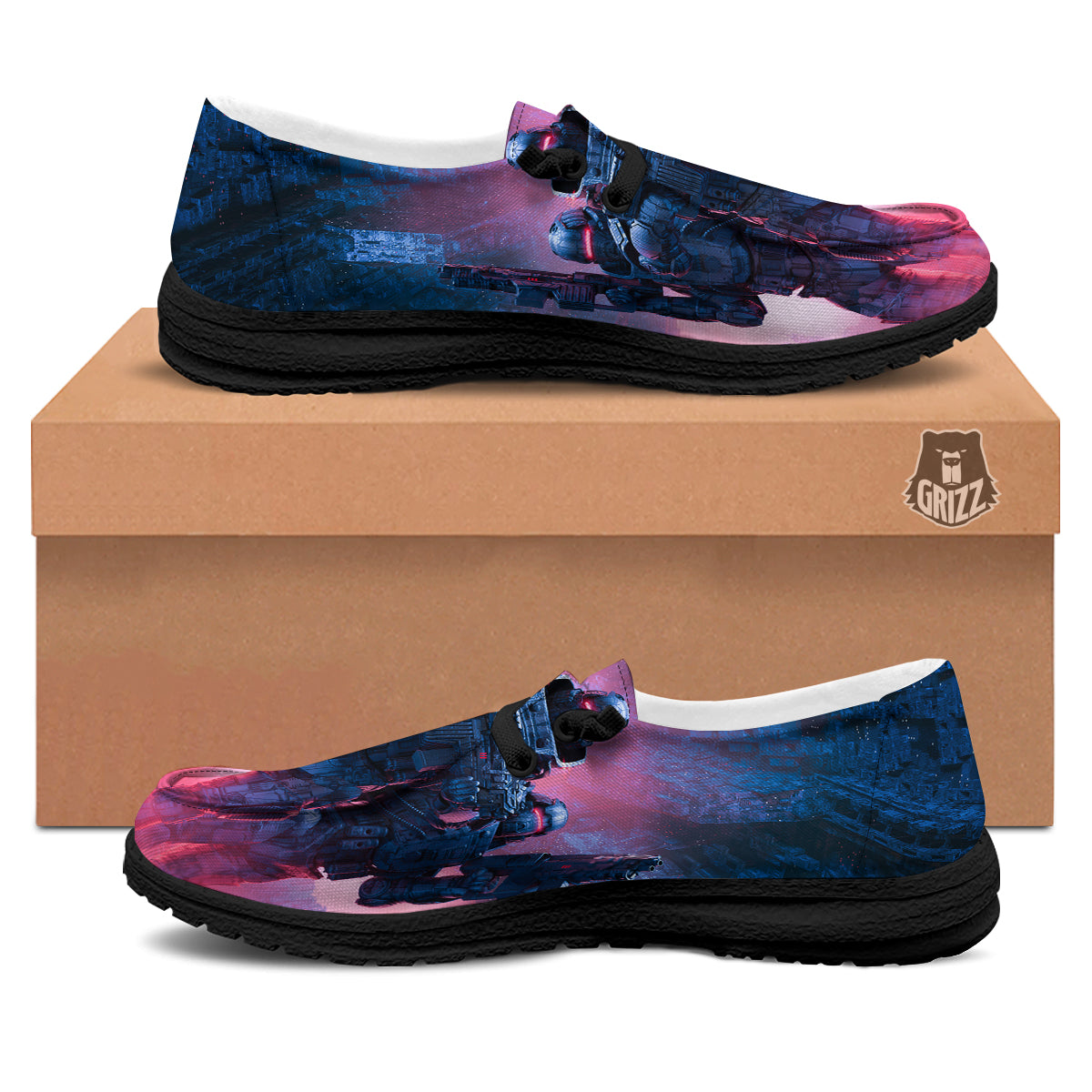 Soldiers Cyberpunk Print Black Loafers-grizzshop