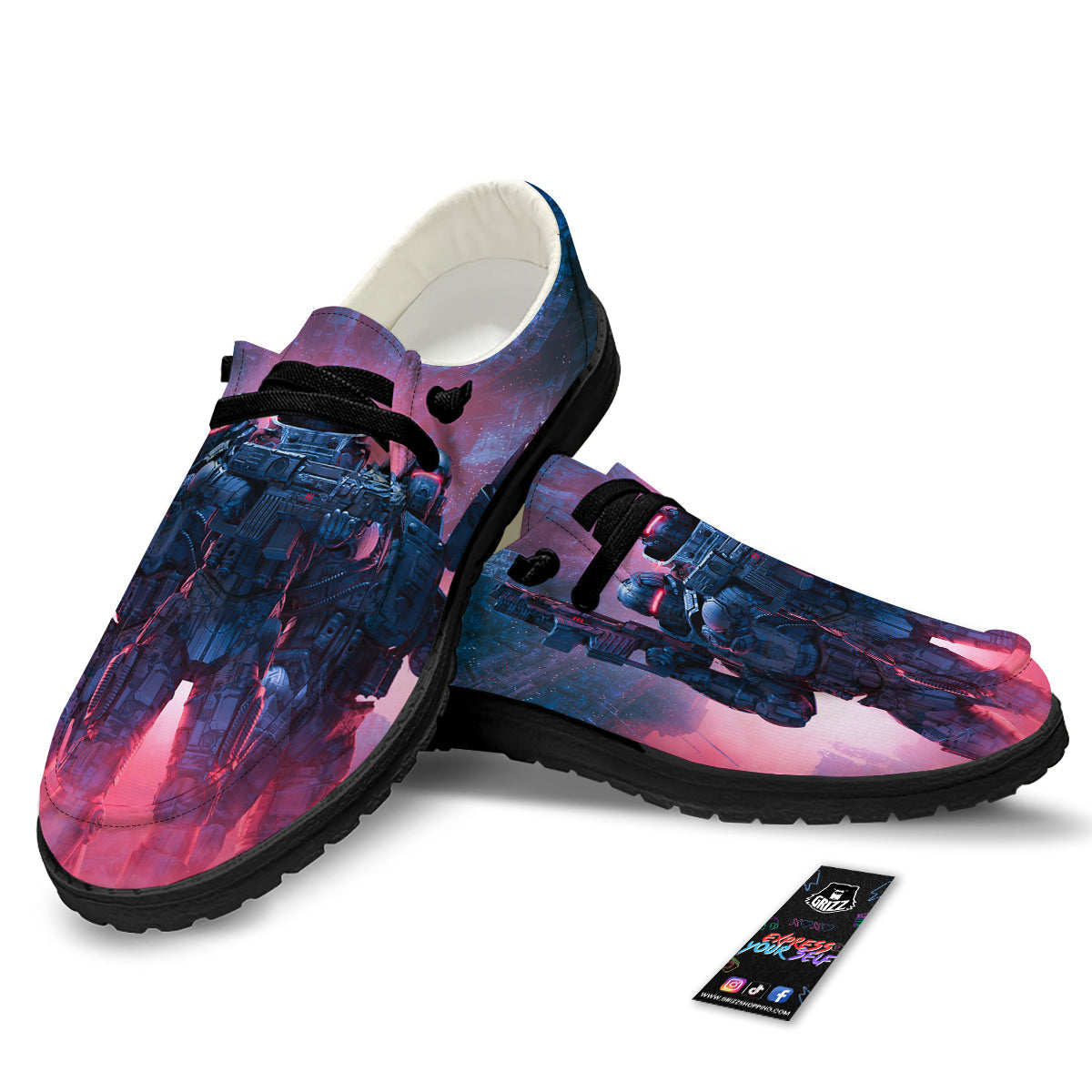 Soldiers Cyberpunk Print Black Loafers-grizzshop