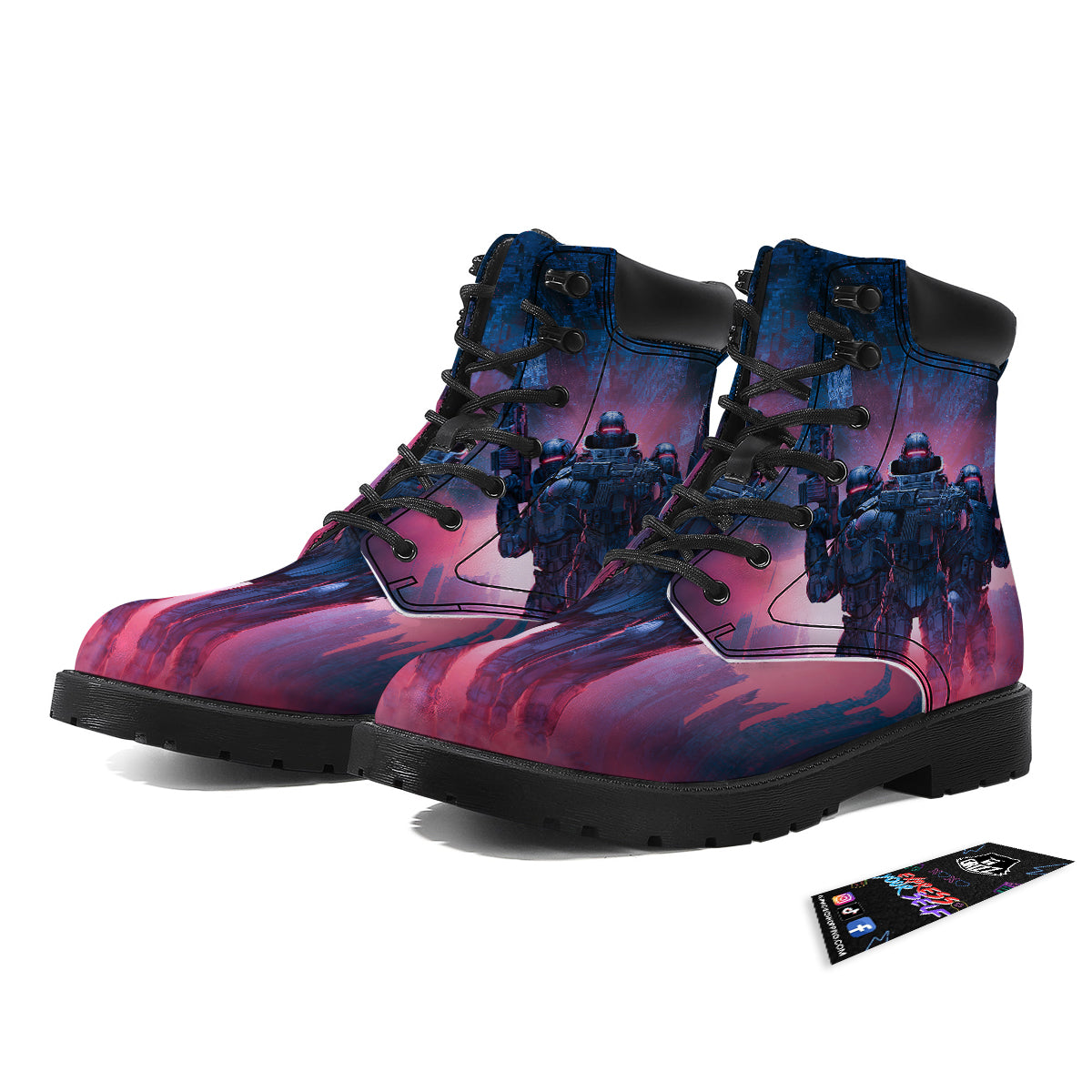 Soldiers Cyberpunk Print Boots-grizzshop