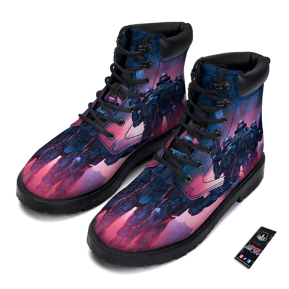 Soldiers Cyberpunk Print Boots-grizzshop