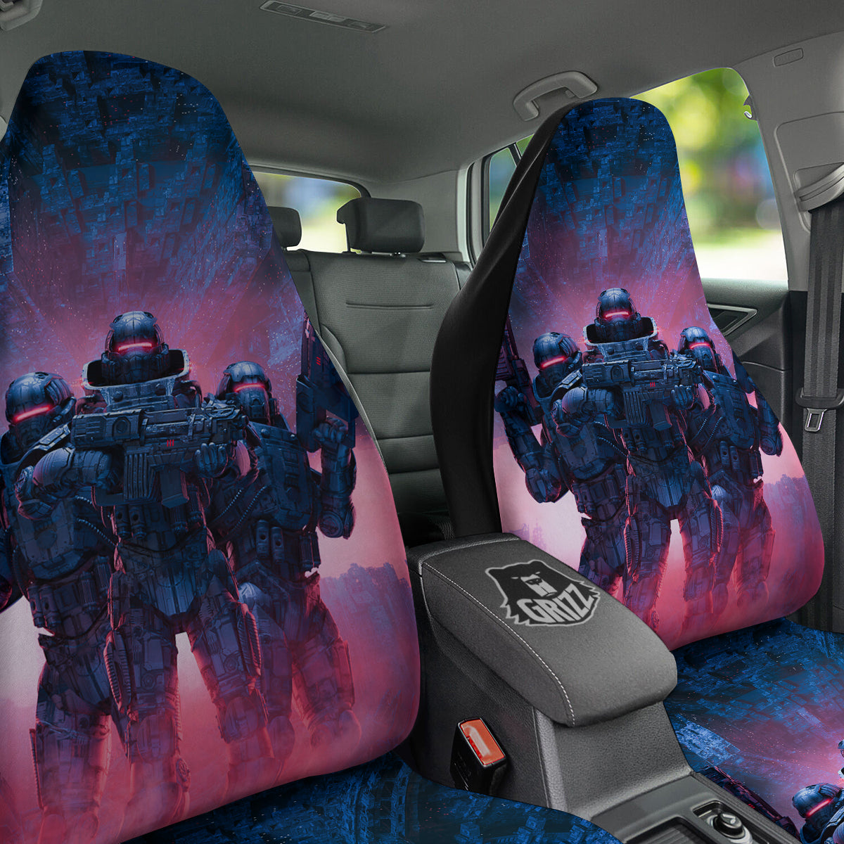 Soldiers Cyberpunk Print Car Seat Covers-grizzshop