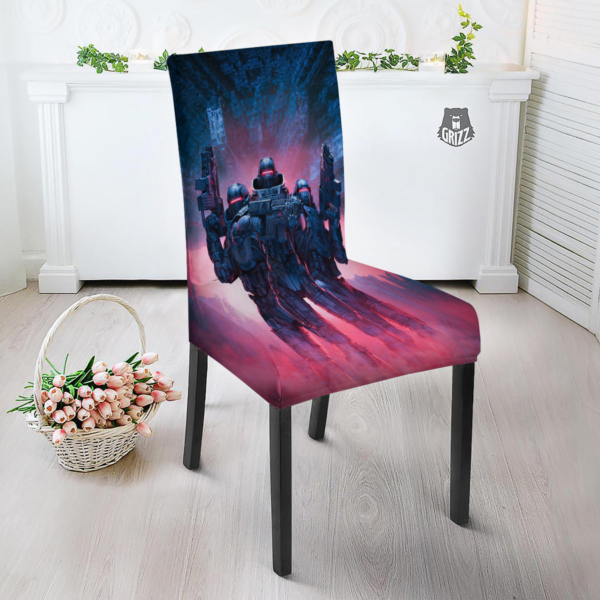 Soldiers Cyberpunk Print Dining Chair Slipcover-grizzshop