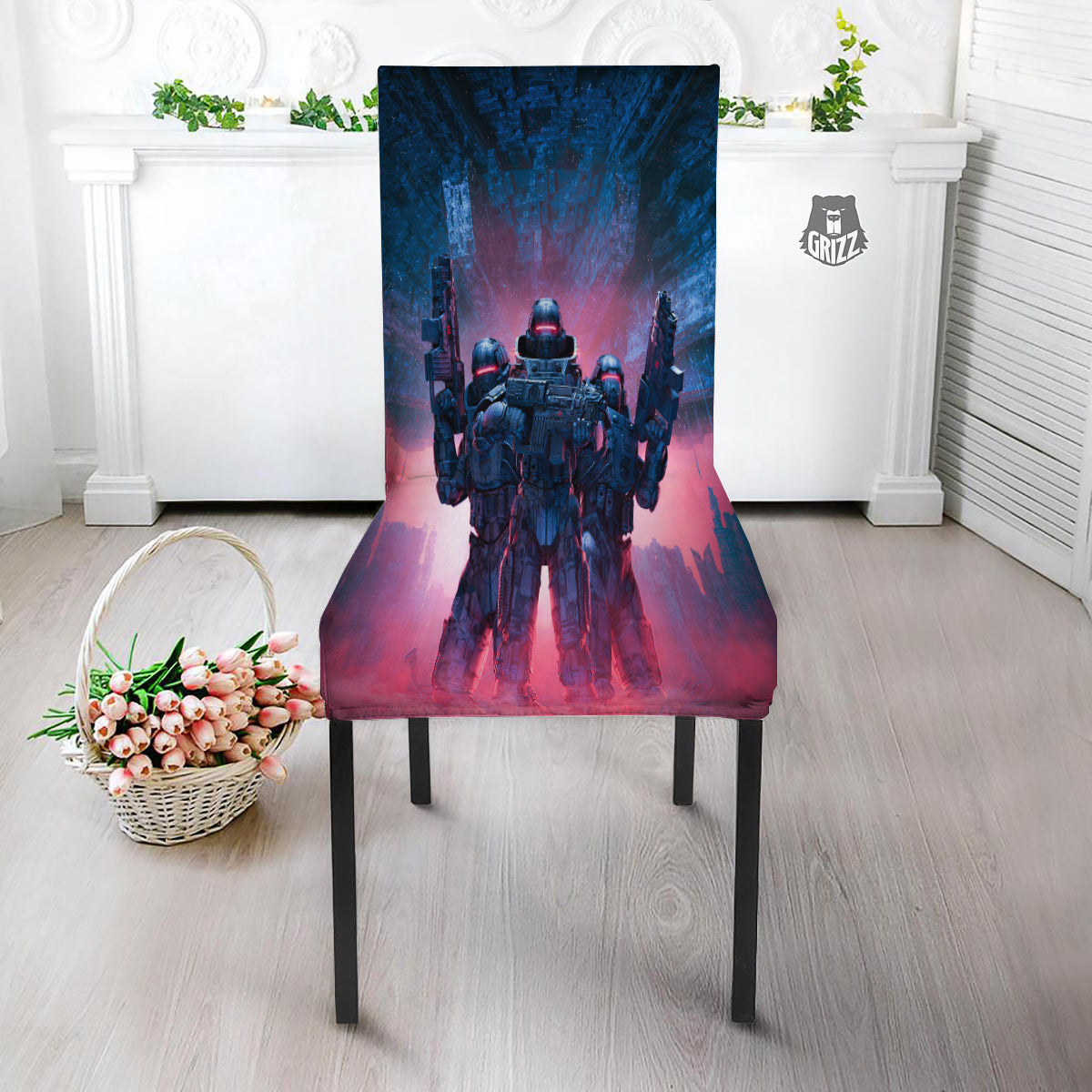 Soldiers Cyberpunk Print Dining Chair Slipcover-grizzshop
