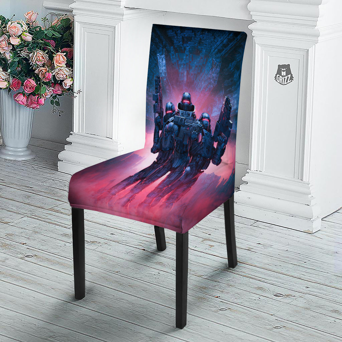 Soldiers Cyberpunk Print Dining Chair Slipcover-grizzshop