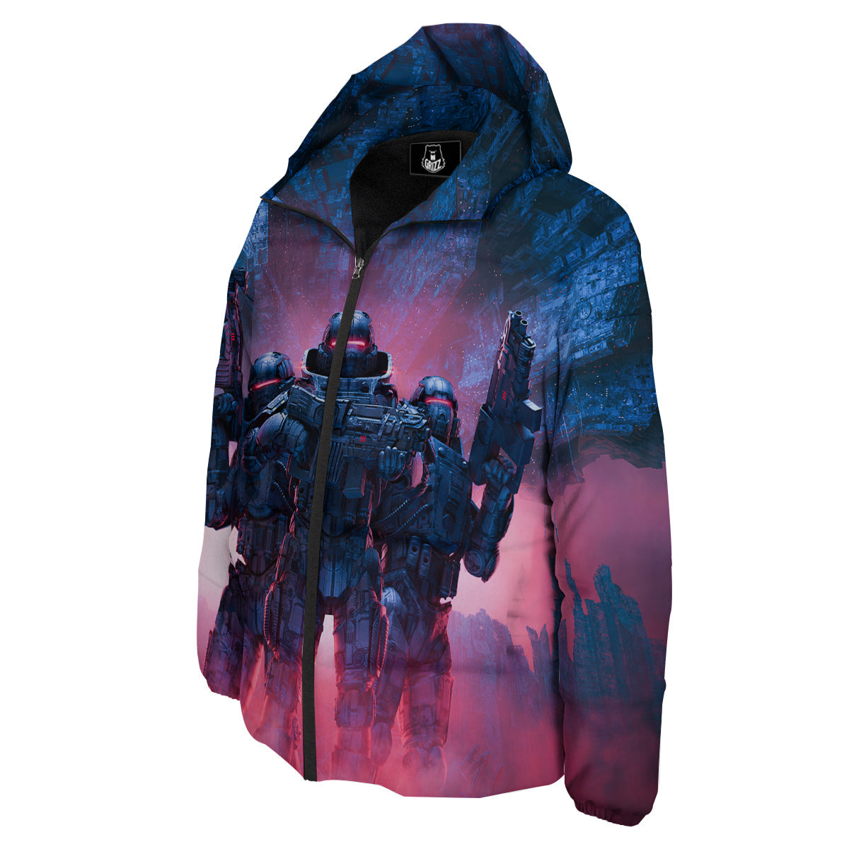 Soldiers Cyberpunk Print Down Jacket-grizzshop