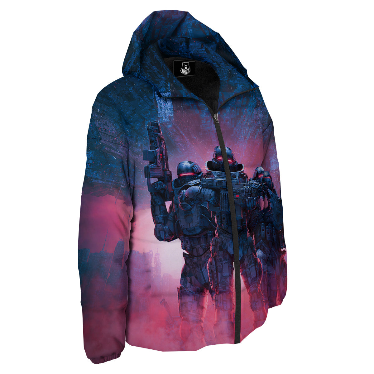 Soldiers Cyberpunk Print Down Jacket-grizzshop
