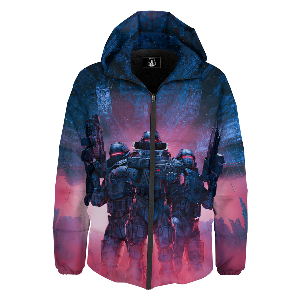 Soldiers Cyberpunk Print Down Jacket-grizzshop