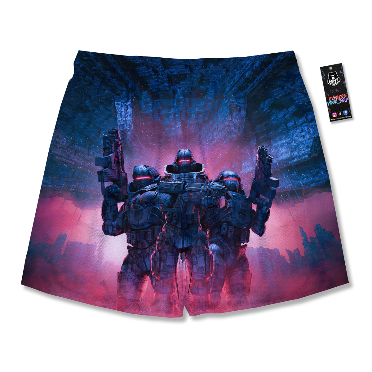Soldiers Cyberpunk Print Men's Running Shorts-grizzshop