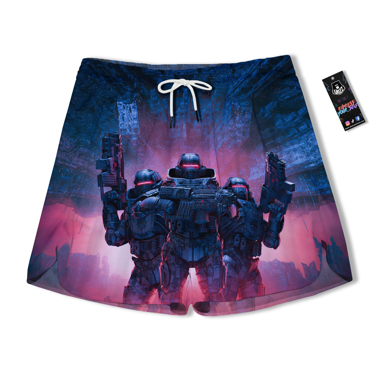 Soldiers Cyberpunk Print Men's Running Shorts-grizzshop