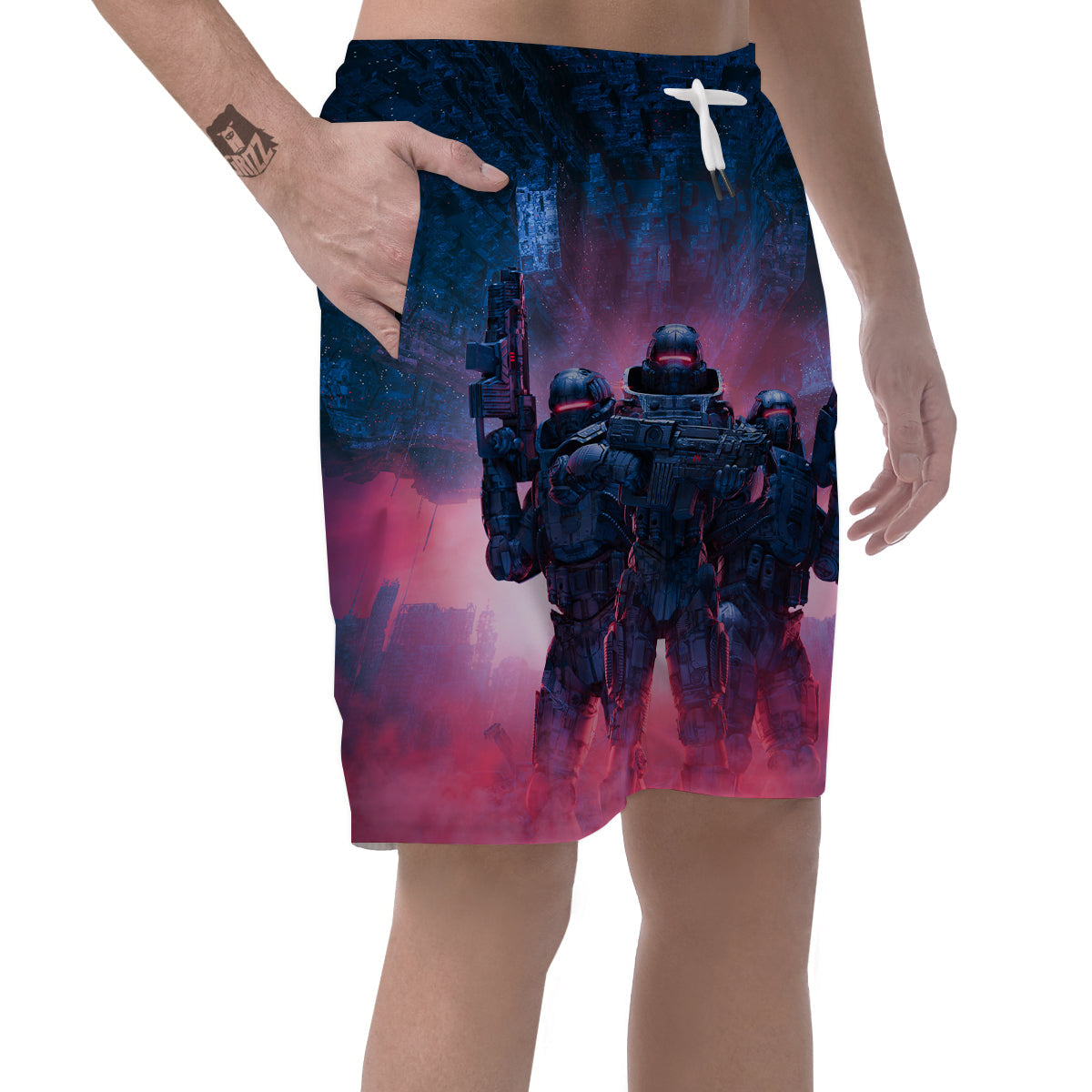 Soldiers Cyberpunk Print Men's Shorts-grizzshop