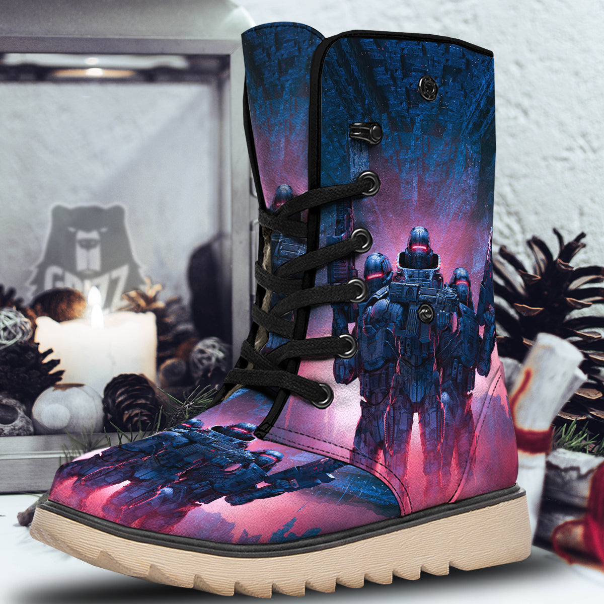 Soldiers Cyberpunk Print Snow Boots-grizzshop