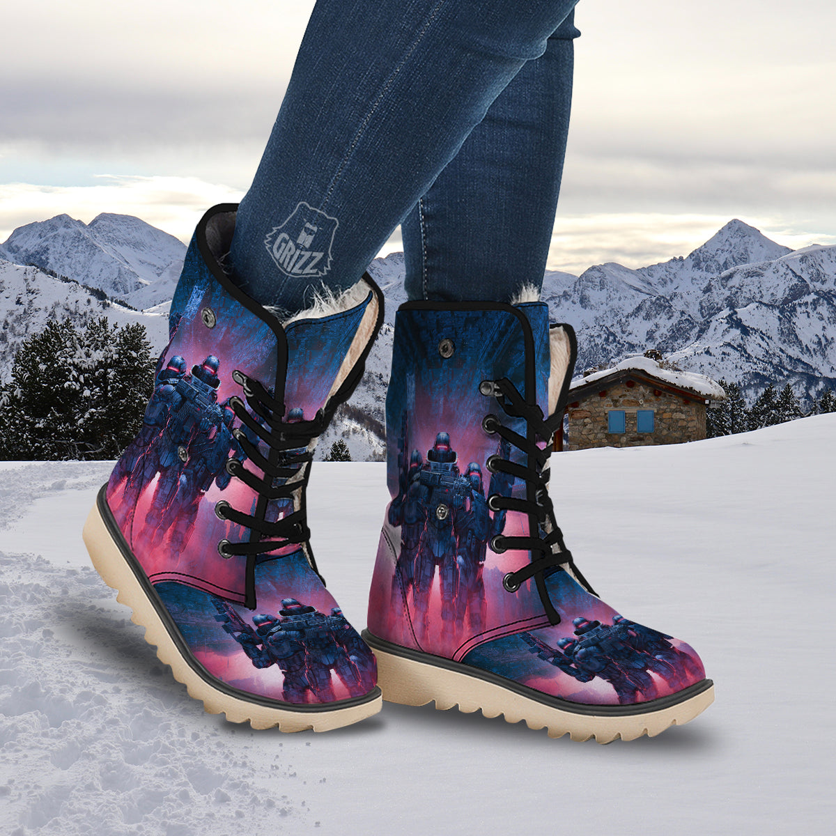 Soldiers Cyberpunk Print Snow Boots-grizzshop
