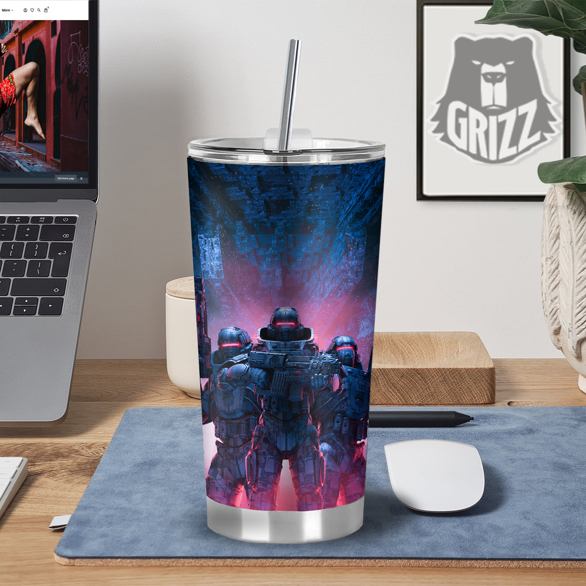 Soldiers Cyberpunk Print Tumbler-grizzshop