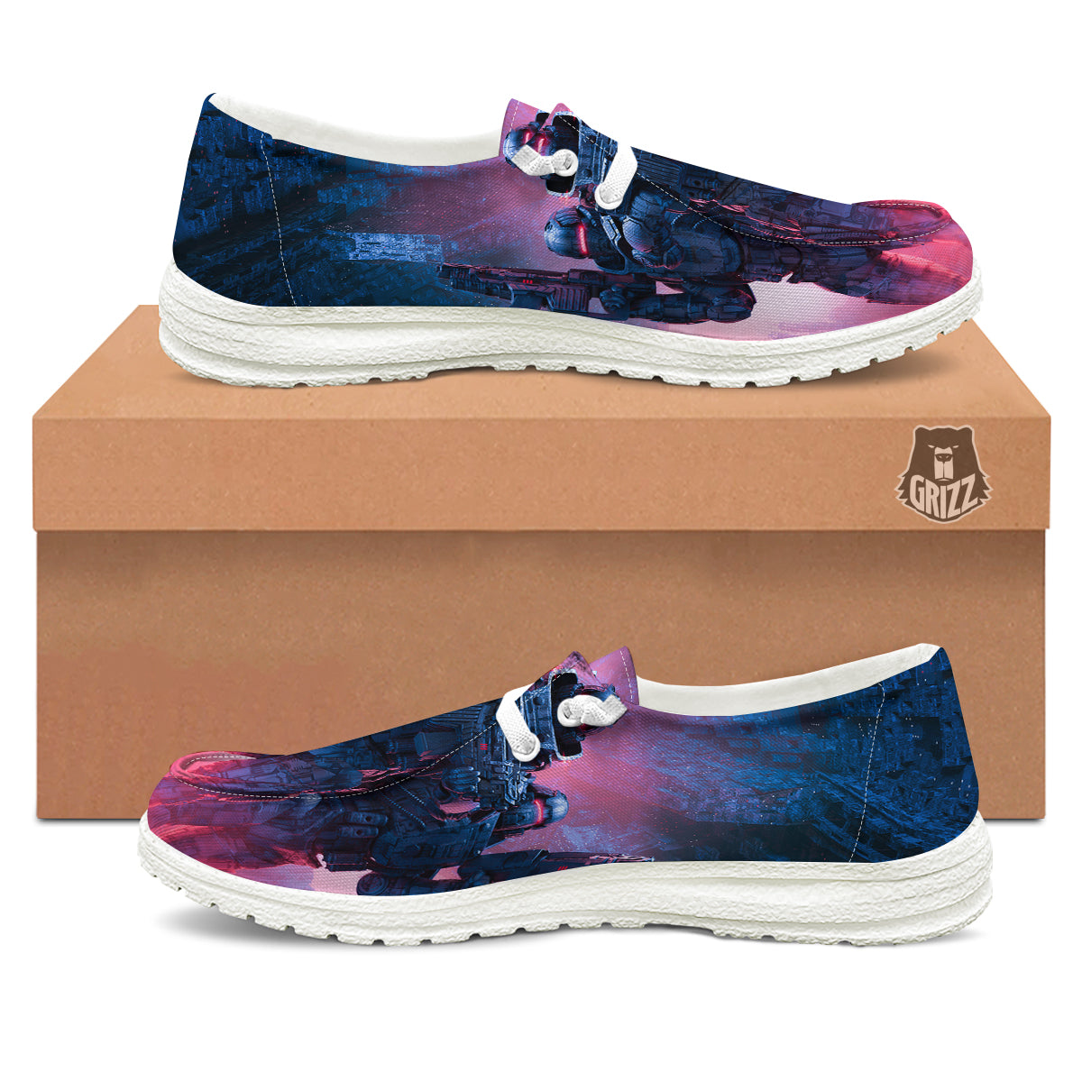Soldiers Cyberpunk Print White Loafers-grizzshop