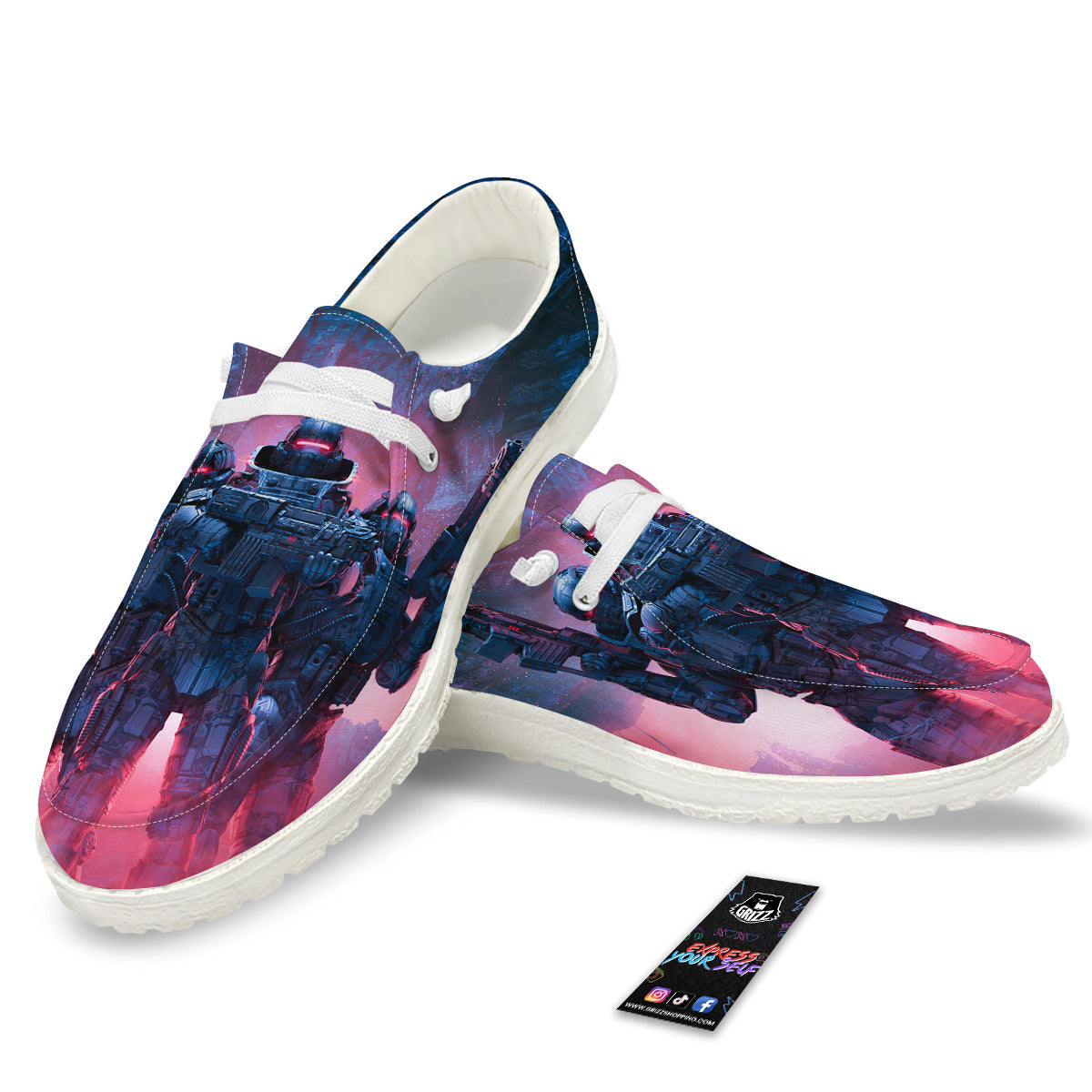 Soldiers Cyberpunk Print White Loafers-grizzshop