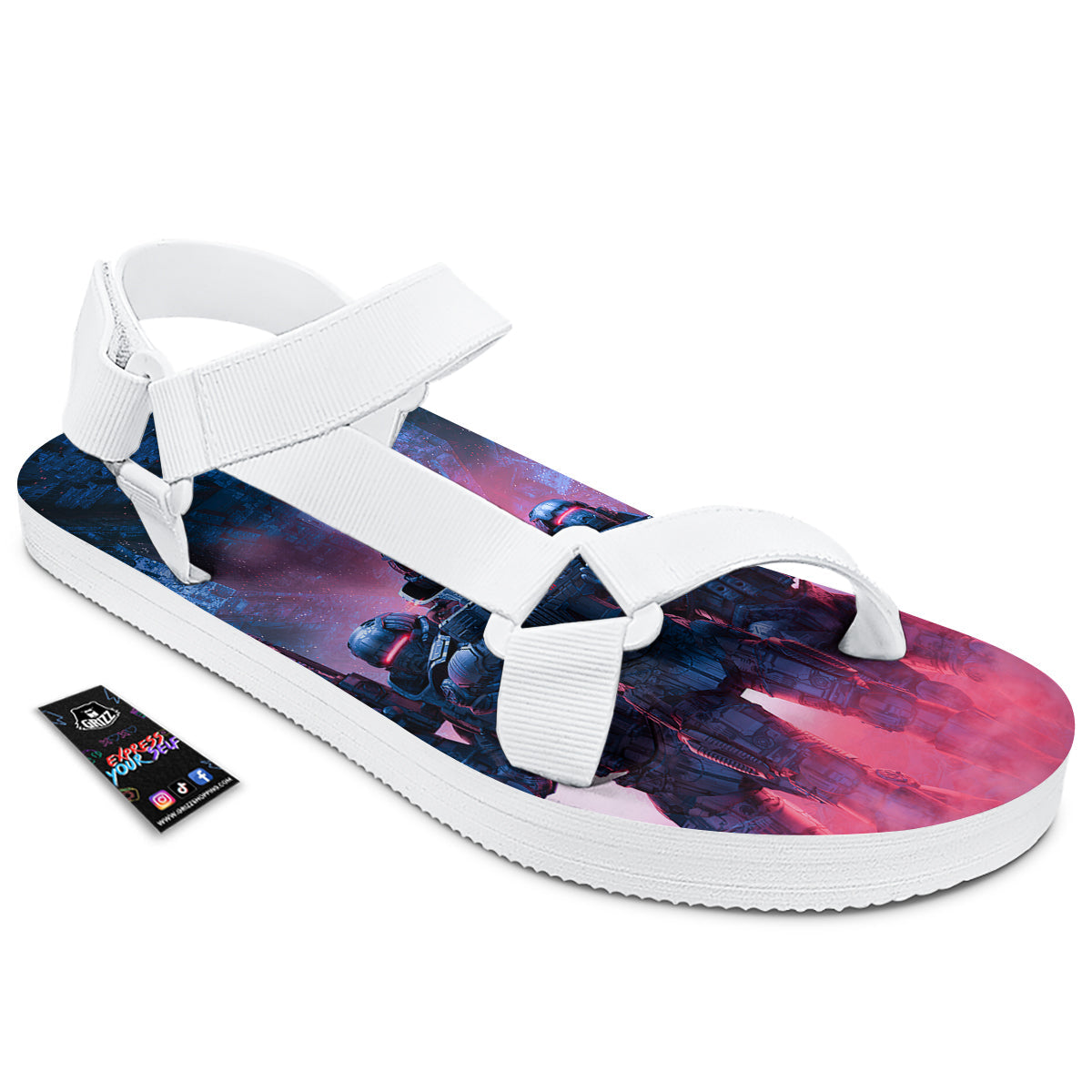 Soldiers Cyberpunk Print White Open Toe Sandals-grizzshop