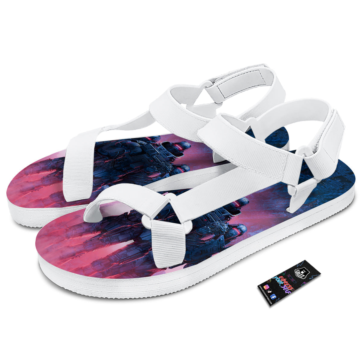 Soldiers Cyberpunk Print White Open Toe Sandals-grizzshop