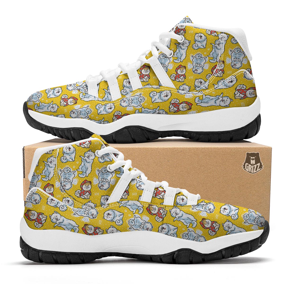 Somoyed Dog Pattern Print White Bball Shoes-grizzshop