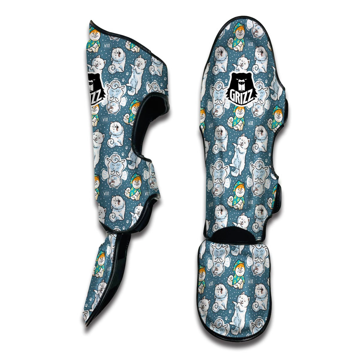 Somoyed Dog Print Pattern Muay Thai Shin Guards-grizzshop